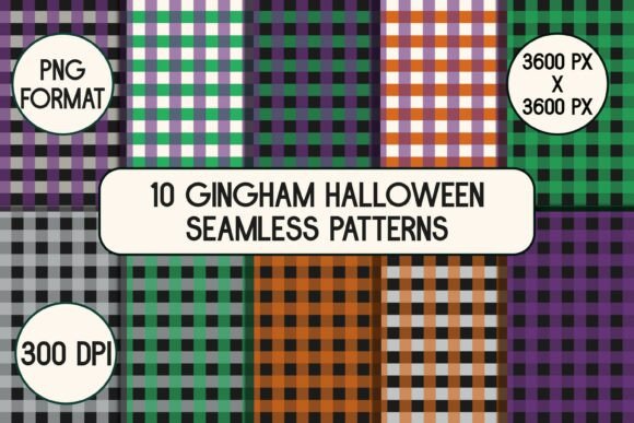 10 Gingham Halloween Seamless Patterns