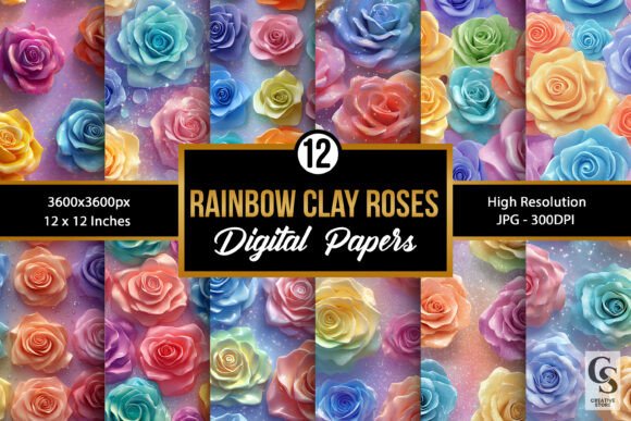 3D Rainbow Clay Roses Patterns