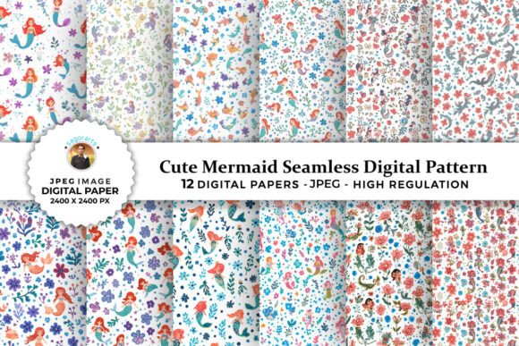Cute Mermaid Seamless Digital Patterns