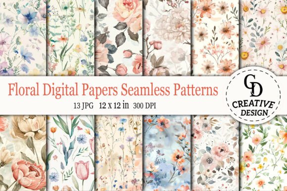 Floral Digital Papers Seamless Patterns