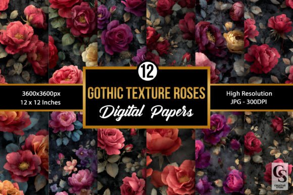 Gothic Textured Rose Flowers Patterns