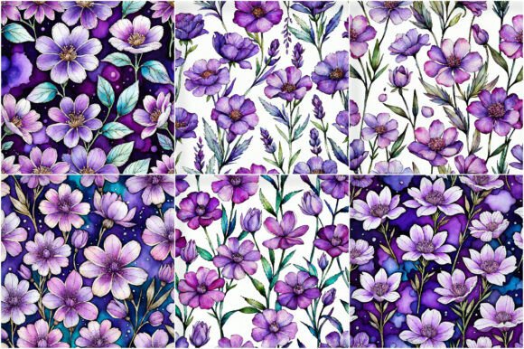 Lavender Alcohol Ink Flowers Patterns