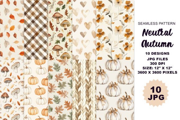 Neutral Autumn Seamless Patterns Set