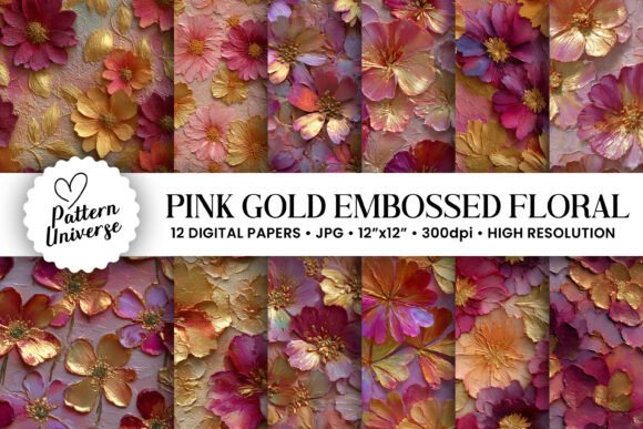 Pink Gold Embossed Flowers Patterns
