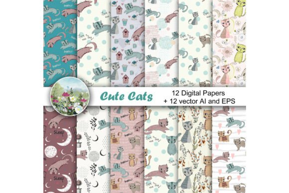Vector Seamless Patterns with Cats